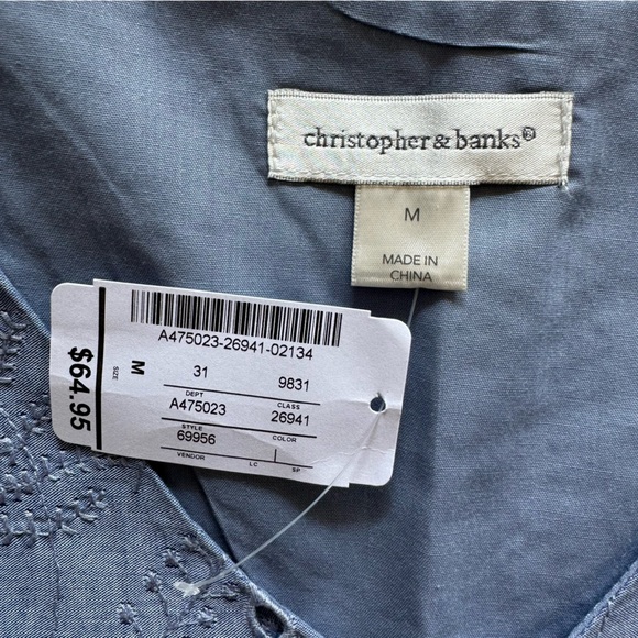 Christopher & Banks NWT Denim Chambray Eyelet Modest Midi Sleeveless Dress Med - Picture 10 of 13